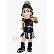 Black Spartan Knight Mascot Costume with Grey Ribbon People