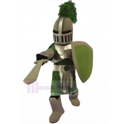 Argent Chevalier spartiate Costume de mascotte avec pompon vert Gens