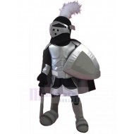 Mittelalterlicher Ritter Maskottchen Kostüm mit weißer Quaste Menschen