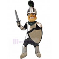 Smiling Knight Mascot Costume with Silver Helmet People