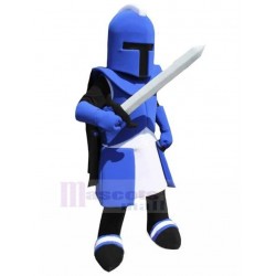 Blue Knight Mascot Costume with Corinth Helmet People