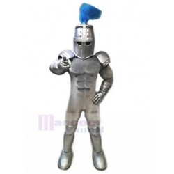 Silver Templar Knight Mascot Costume with Blue Tassel People