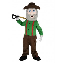 Minero viejo en traje de mascota de camisa verde