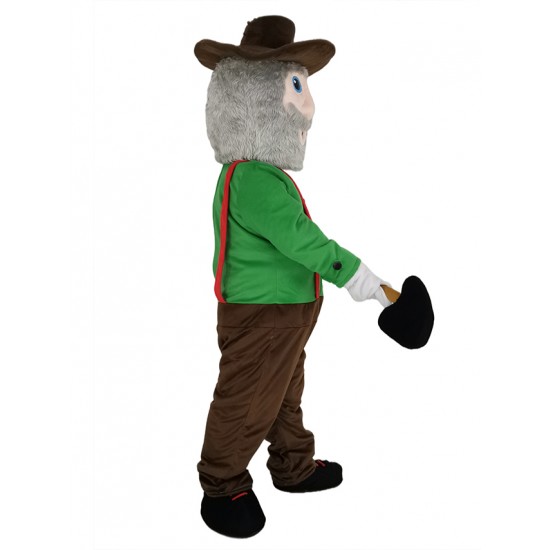 Old Miner in Green Shirt Mascot Costume