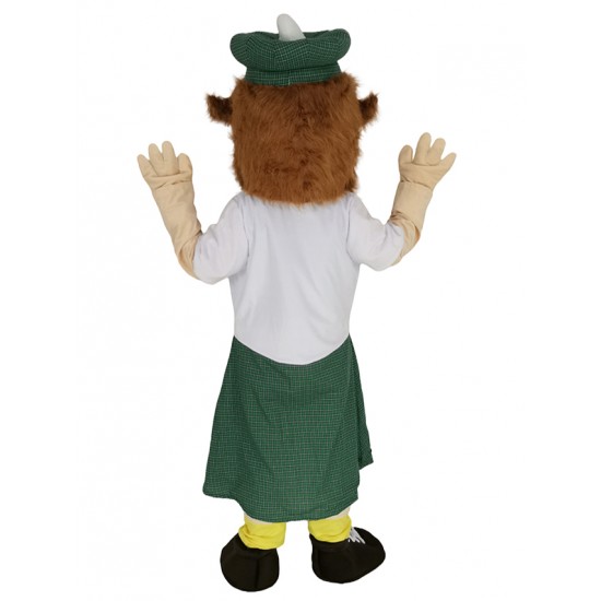 Costume de mascotte Highlander avec jupe tartan du clan Henderson