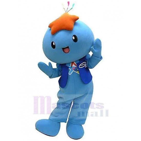 muñeco de nieve azul Disfraz de mascota con una estrella naranja en la cabeza