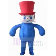 muñeco de nieve azul Disfraz de mascota con sombrero rojo