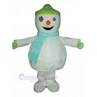 Snowman Mascot Costume with Blue Scarf