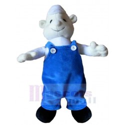 Muñeco de nieve blanco Disfraz de mascota en overoles azules