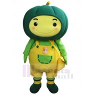 muñeco de nieve amarillo cabeza de calabaza verde Disfraz de mascota Dibujos animados
