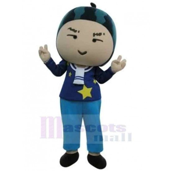Muñeco de nieve divertido Disfraz de mascota vistiendo pantalones azules