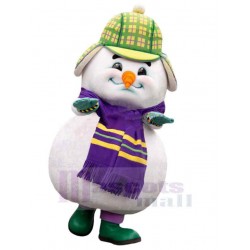 Lustiger Schneemann Maskottchen-Kostüm mit lila Schal