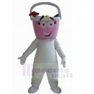 Snowman Mascot Costume with A Pink Bucket-Shaped Head