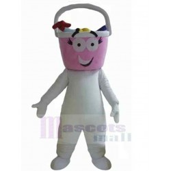 Schneemann Maskottchen-Kostüm mit einem rosa eimerförmigen Kopf