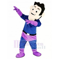 Superman Hero Mascot Costume in Purple and Blue Coat People