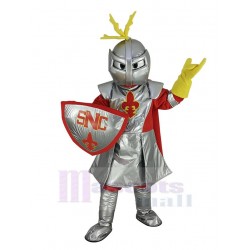 Silver Knight Mascot Costume with Red Cloak People