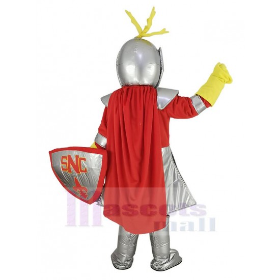 Chevalier d'argent Costume de mascotte avec cape rouge Gens