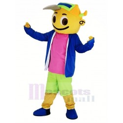 Cap Boy Mascot Costume in Blue Coat People