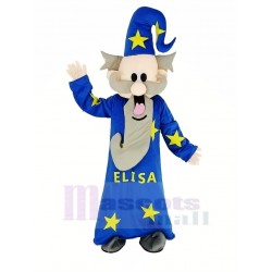 Magicien sorcier Costume de mascotte avec manteau bleu
