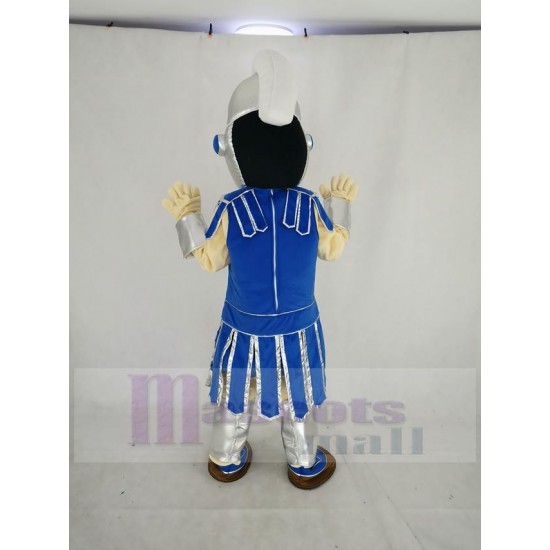 Bleu foncé Titan Spartiate Spartiate Costume de mascotte avec casque d'argent
