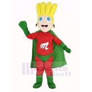 Super Boy Mascot Costume with Green Cloak