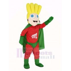 Super Junge Maskottchen Kostüm mit grünem Umhang