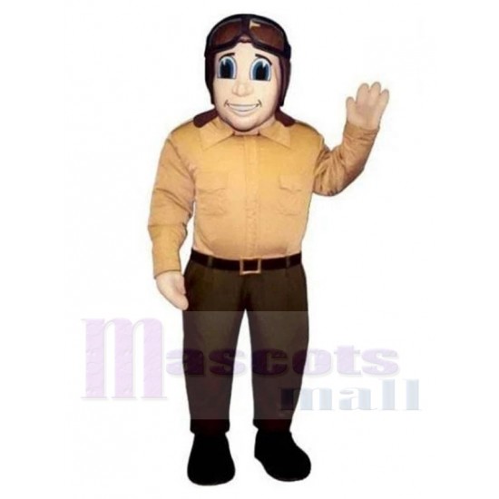Airplane Pilot Mascot Costume with Brown Flying Sunglasses People