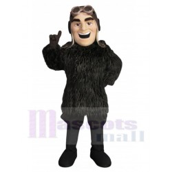 Pilot Mascot Costume in Black Warm Fur Coat People