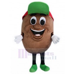 Happy Potato Mascot Costume with Green and Red Cap Plant