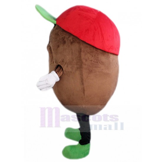 Happy Potato Mascot Costume with Green and Red Cap Plant
