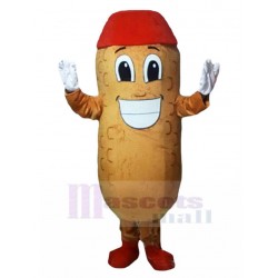 Happy Peanut Mascot Costume with Red Hat Plant
